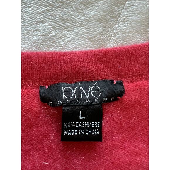 Prive Cashmere Sweater Red Knit Long Sleeve Crew Neck Pullover Sweater Sz Large - Picture 7 of 13